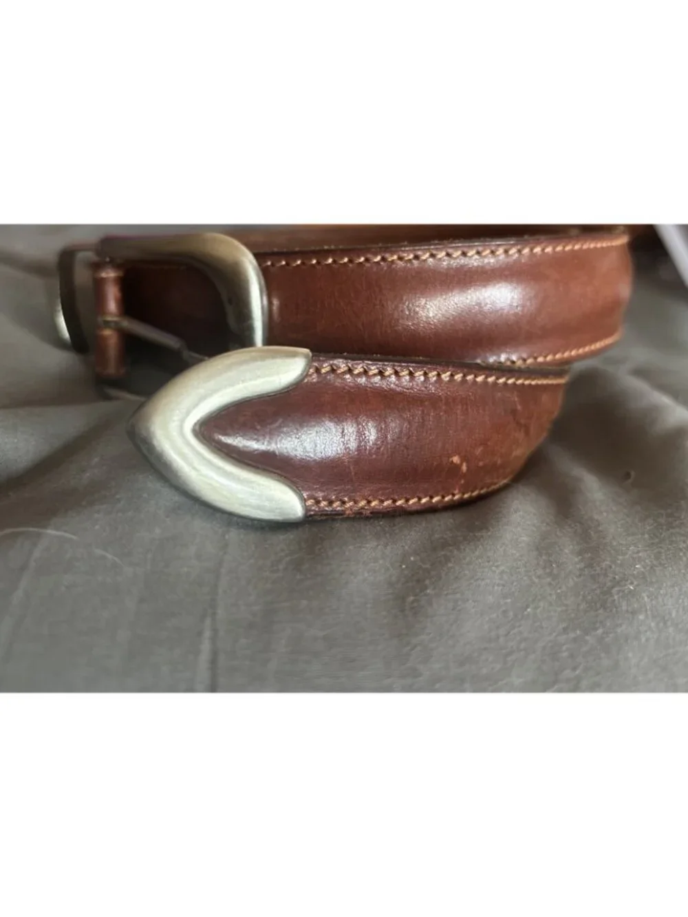 Nautica Mens Brown Genuine Leather Belt 40 Made in Italy Silver Buckle 93700